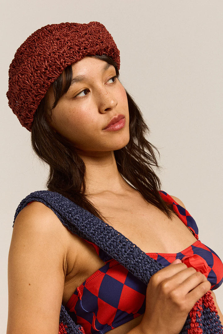 Rafia Tulip Hat - Rust