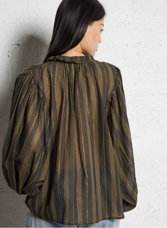 Anika Blouse - Khaki Stripes