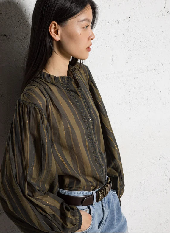 Anika Blouse - Khaki Stripes