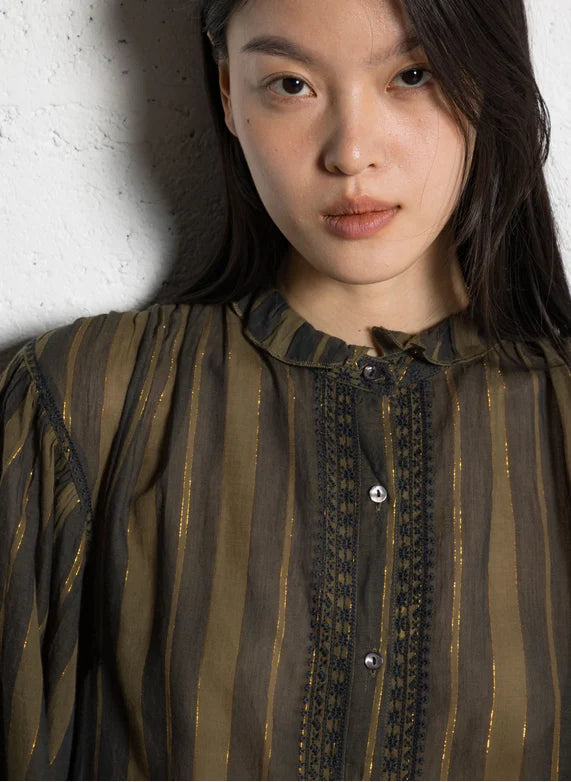Anika Blouse - Khaki Stripes