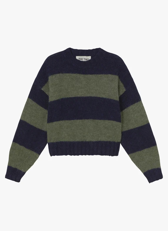 Oversized Striped Sweater - Navy/Khaki