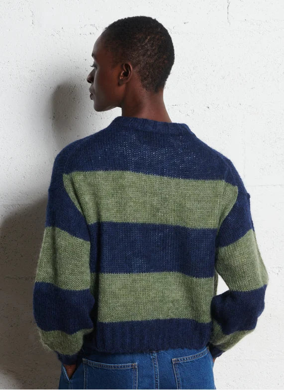 Oversized Striped Sweater - Navy/Khaki