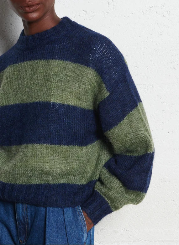 Oversized Striped Sweater - Navy/Khaki