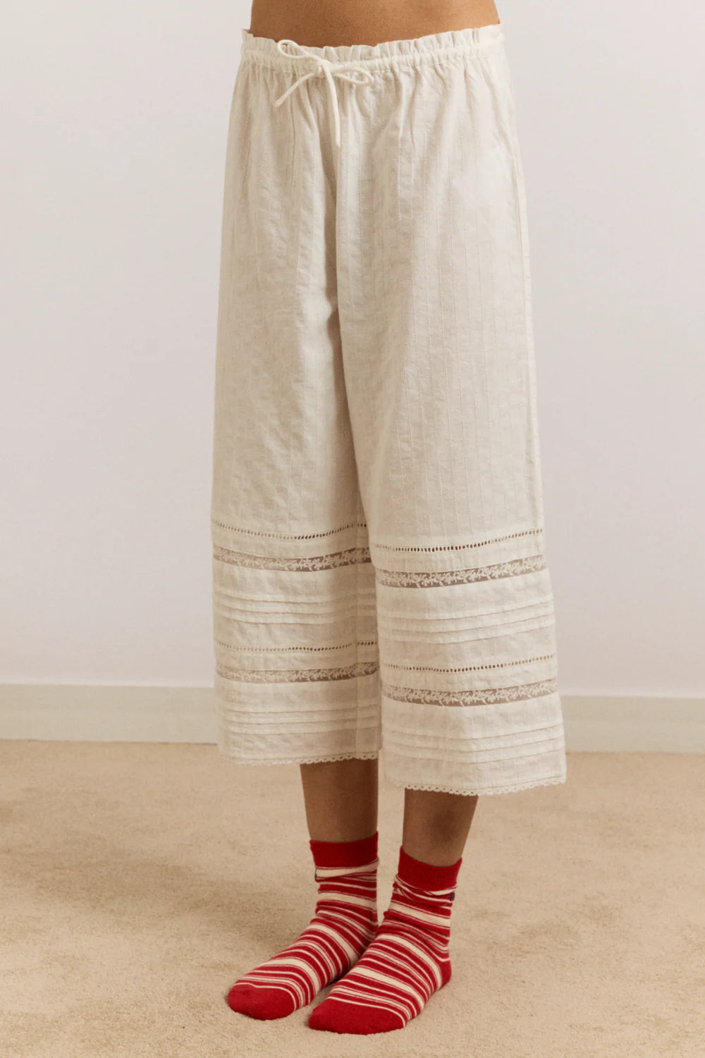 Elodie Trousers - White With Red Gingham Tie