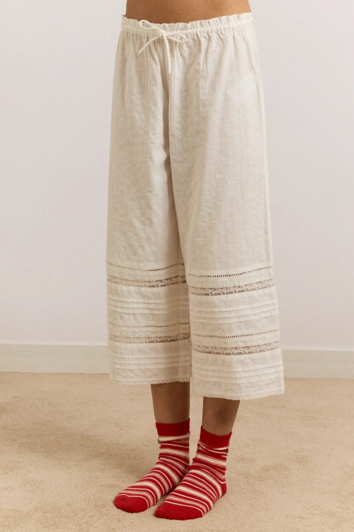 Elodie Trousers - White With Red Gingham Tie