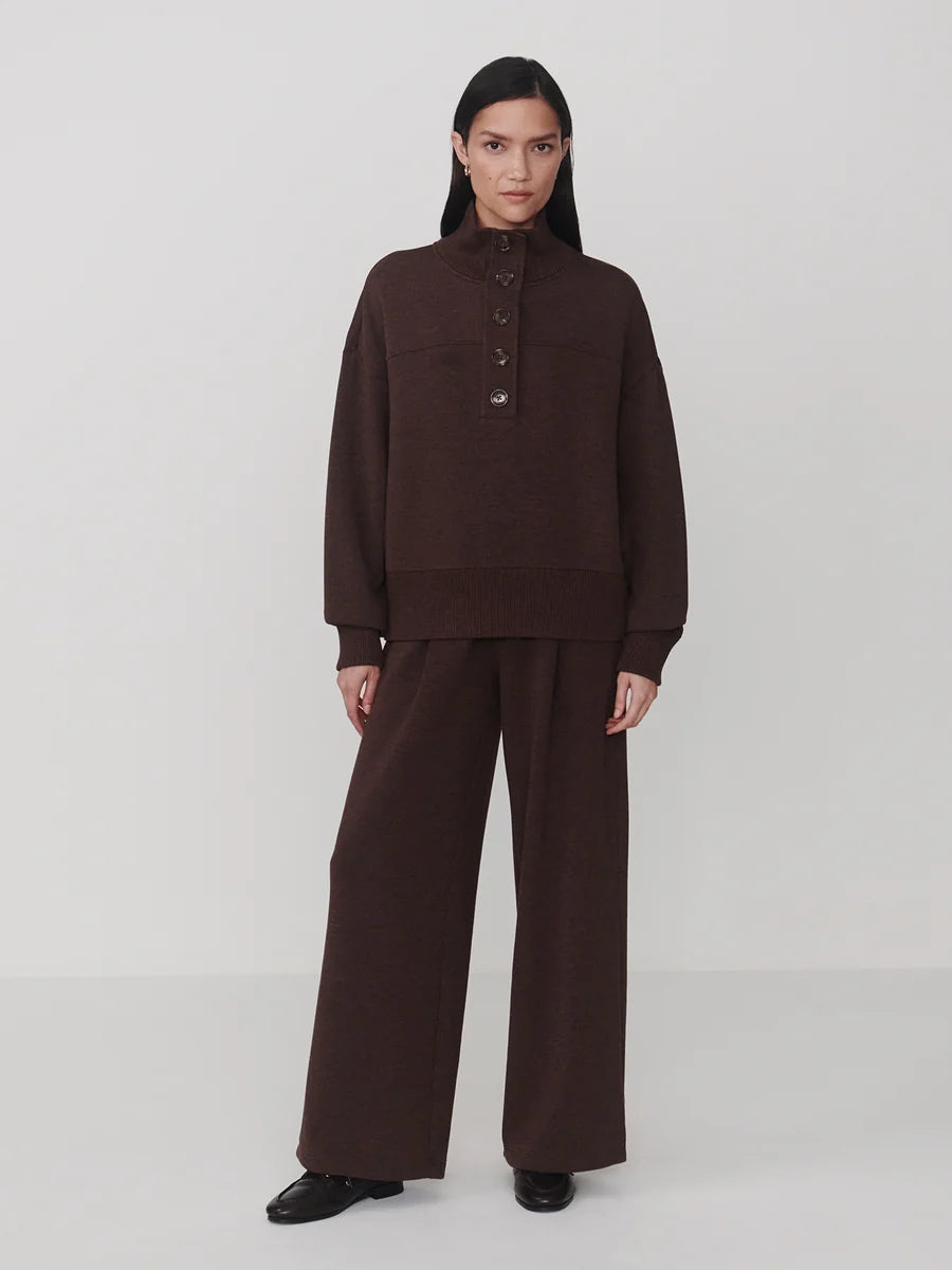 Bronya Button Placket Sweat - Coffee Bean Marl