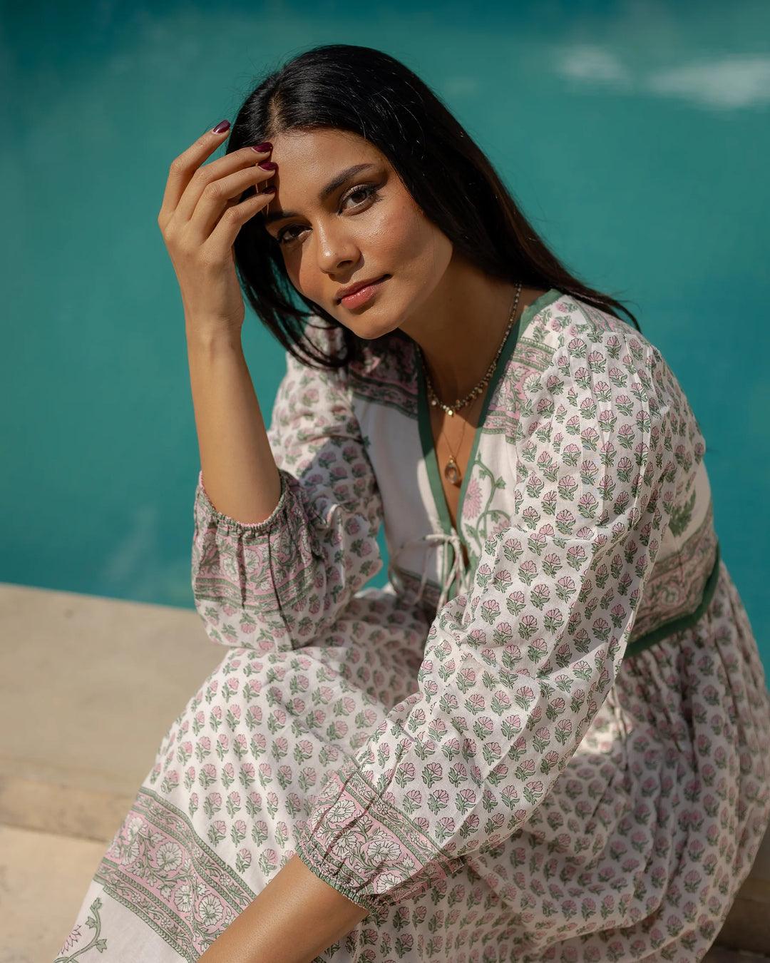 Jackie Midi Dress - Pink & Sage
