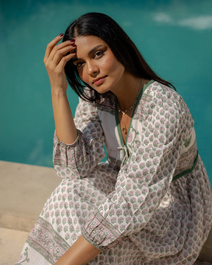 Jackie Midi Dress - Pink & Sage