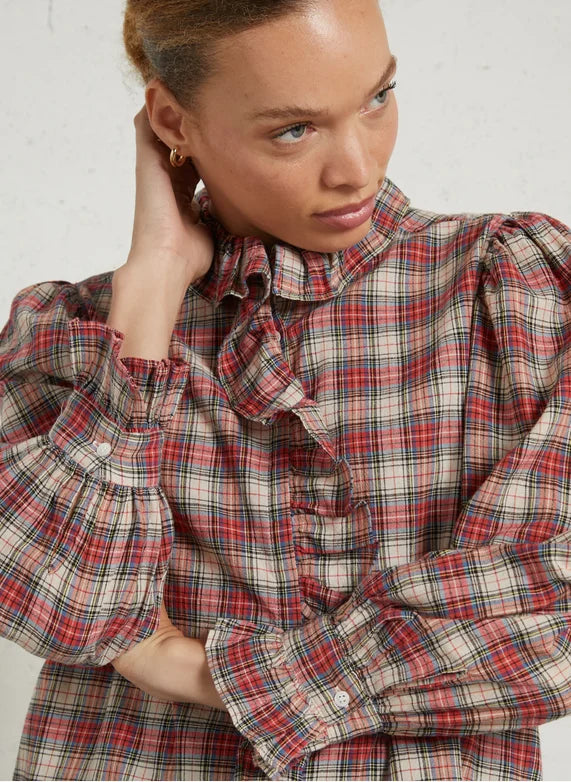 Louison Blouse - Ecossais Carmin