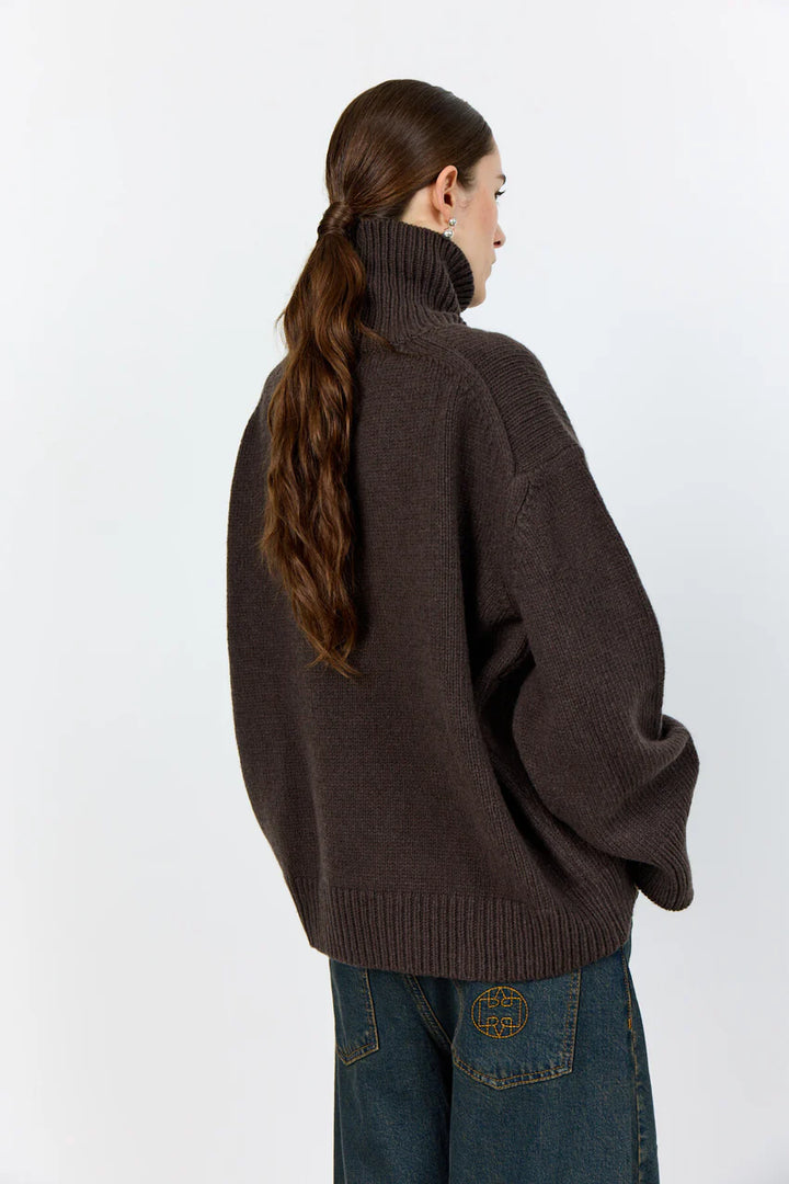 Perle Roll Neck Jumper - Dark Brown