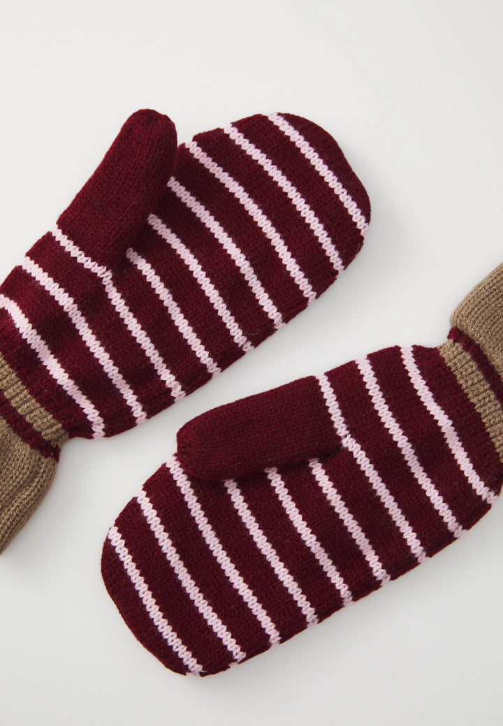 Thin Striped Emerald Mittens Burgundy