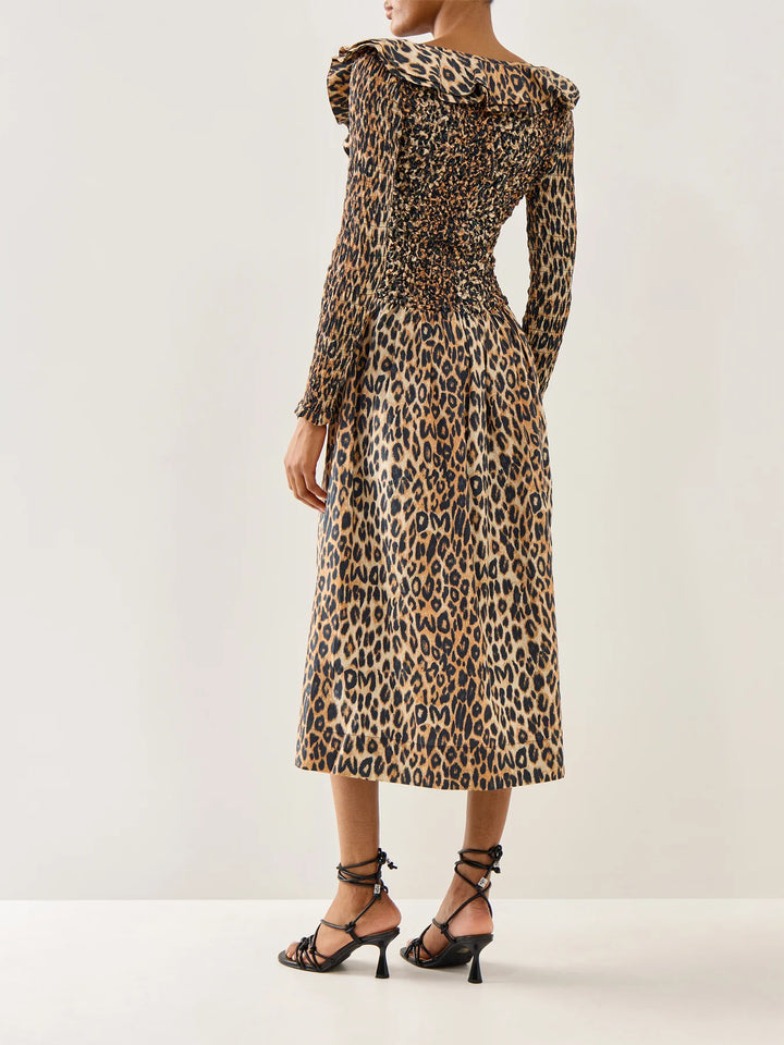 Harper Shirred Midi Dress - Leopard