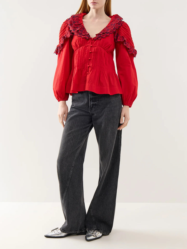 Caroline Long Sleeve Blouse - Red