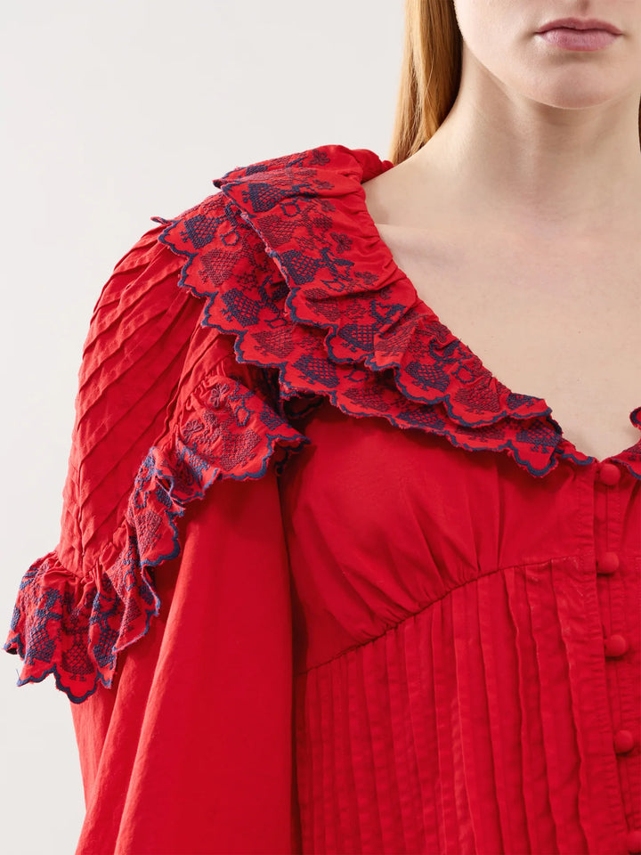 Caroline Long Sleeve Blouse - Red