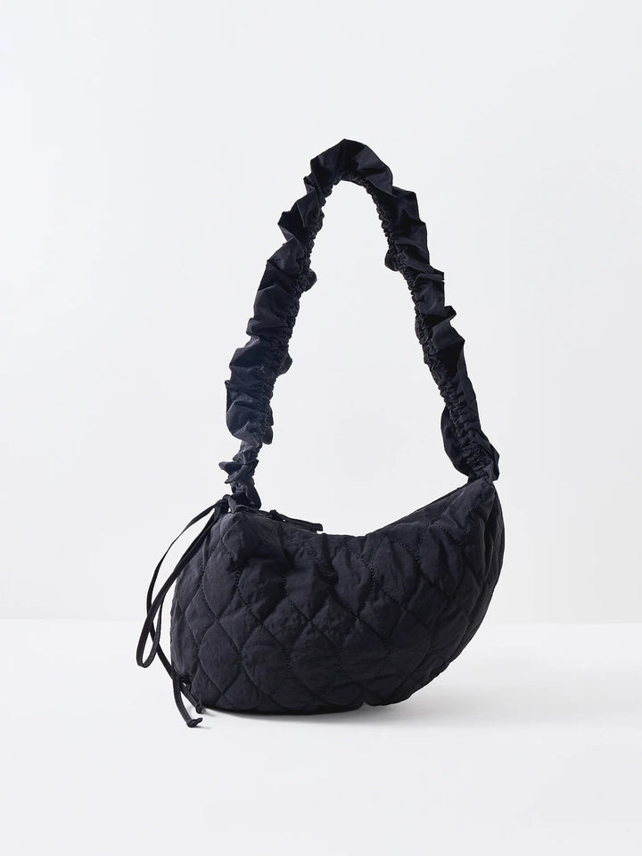 Embroidered Rose Ruched Kidney Bag