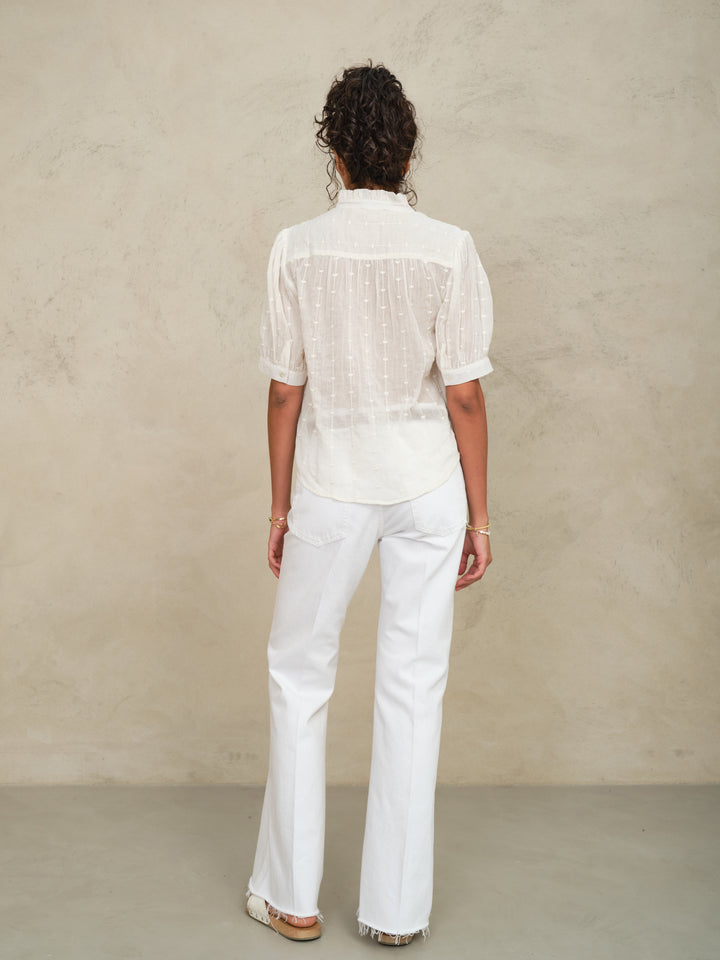 Alli Emb Short Sleeve Top - Ecru