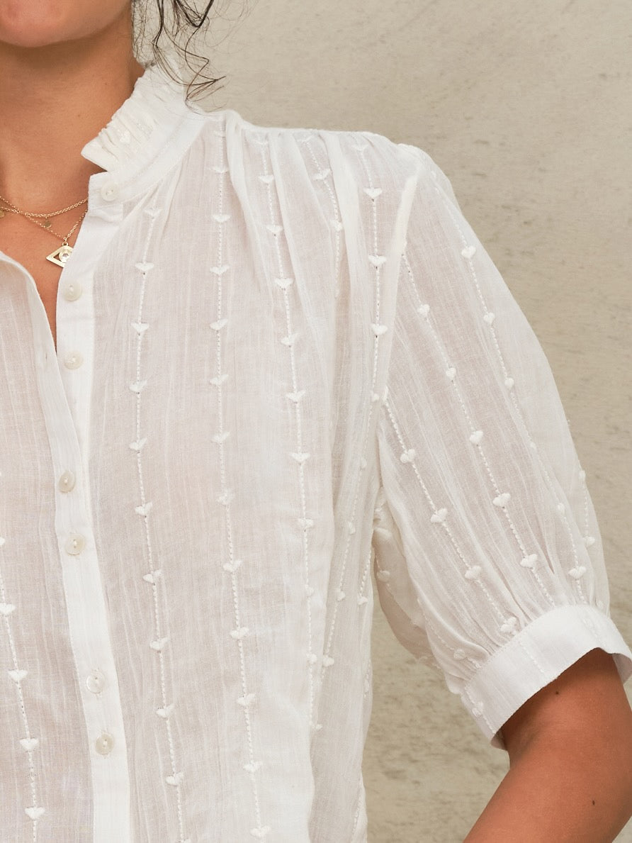 Alli Emb Short Sleeve Top - Ecru