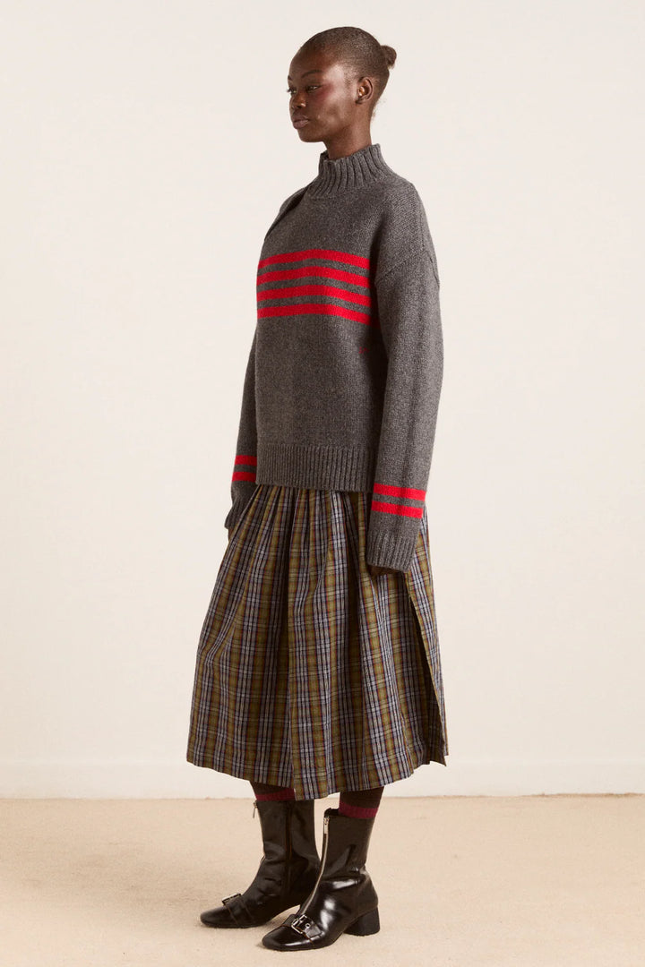 Tallulah High Neck Jumper - Charcoal/Red