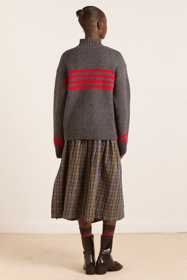 Tallulah High Neck Jumper - Charcoal/Red