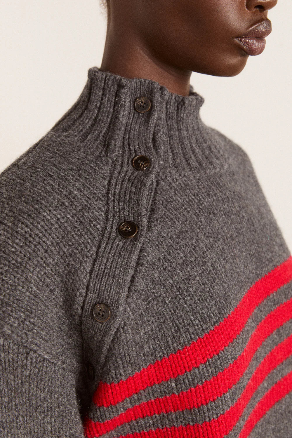 Tallulah High Neck Jumper - Charcoal/Red