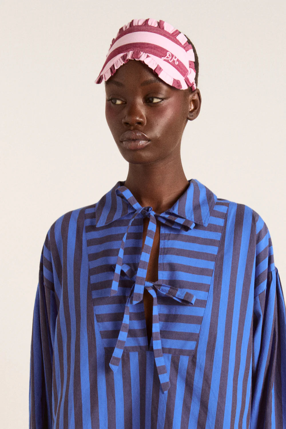 Damson PJ Eye Mask - Burg/Pink Wide Stripe