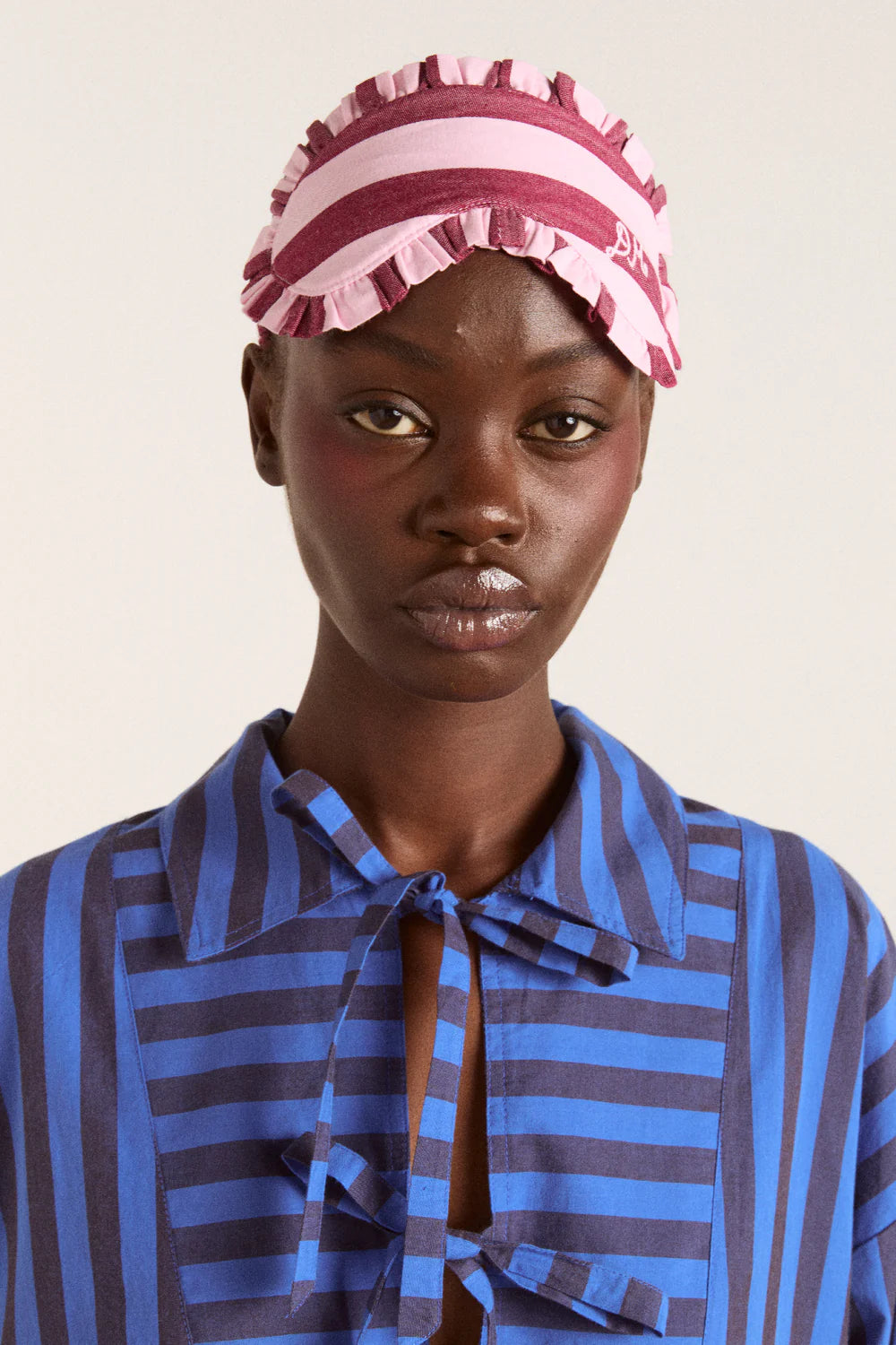 Damson PJ Eye Mask - Burg/Pink Wide Stripe
