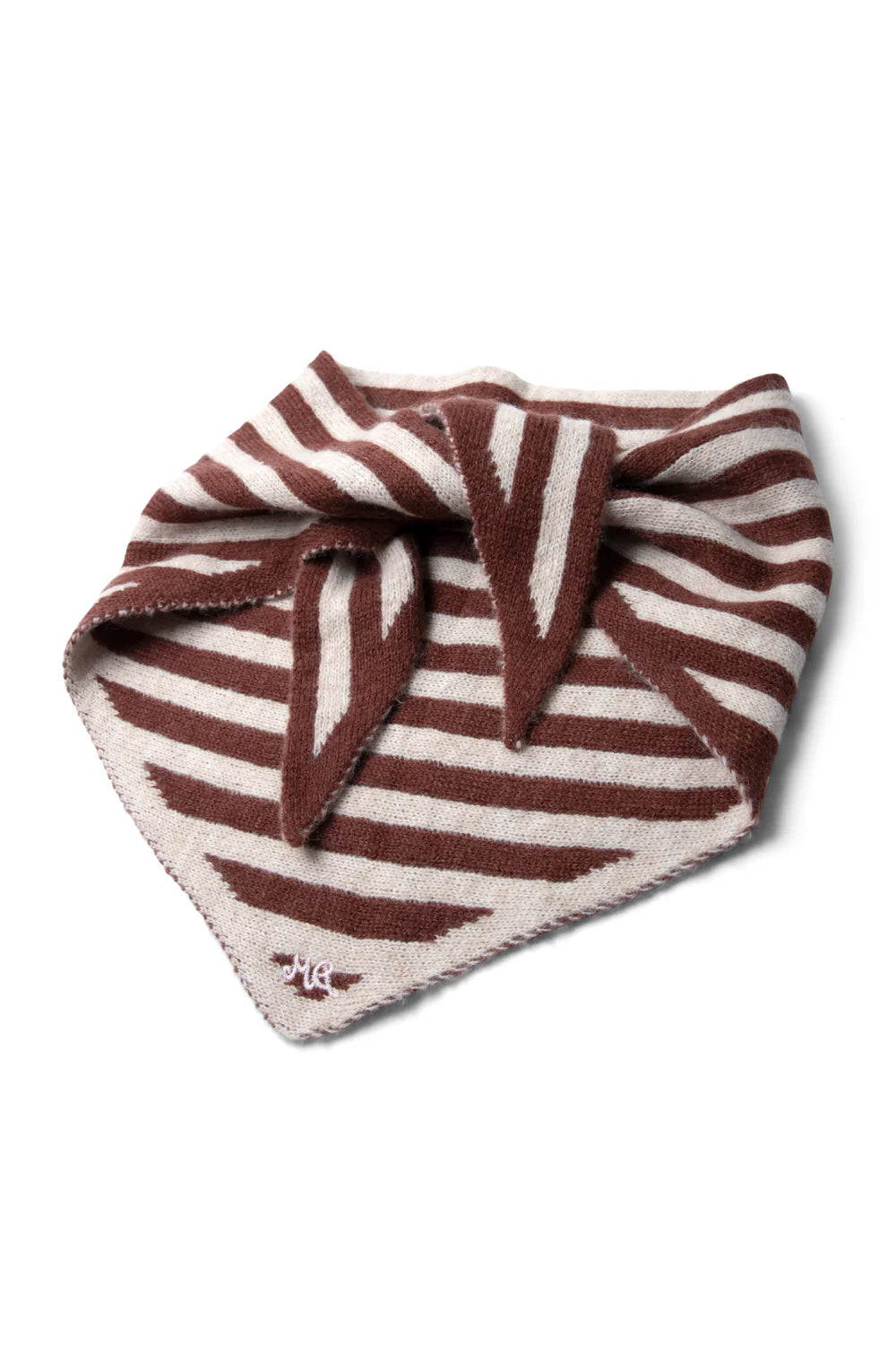 Stripe Triangle Head Scarf - Choc & Ecru