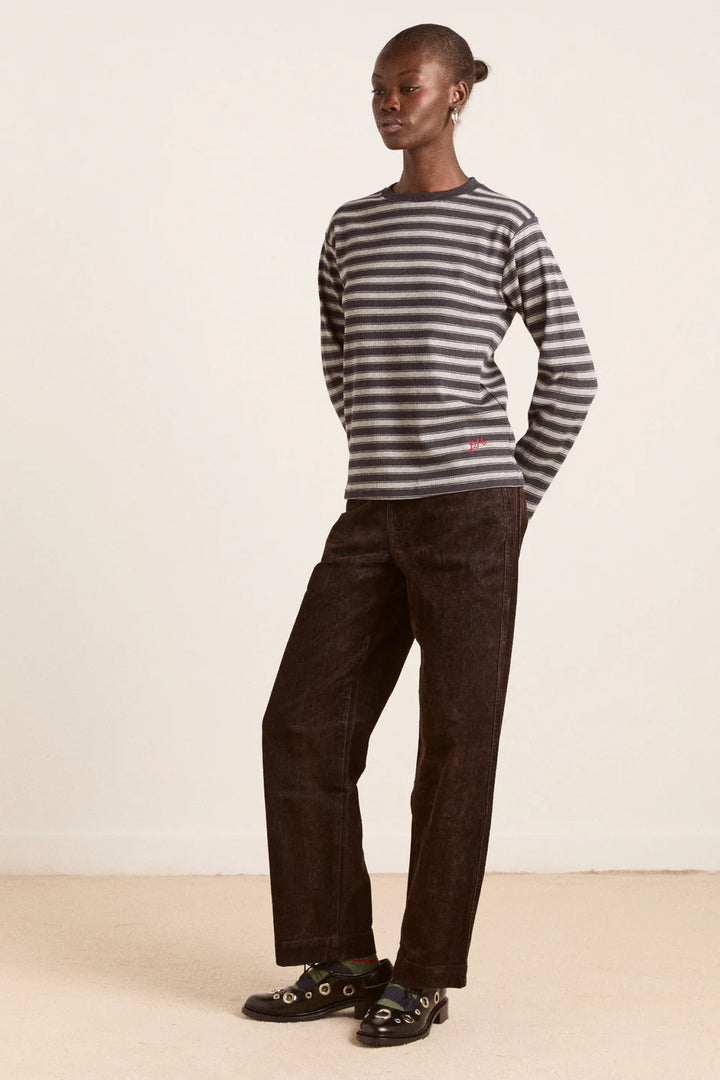 Drew Flocked Denim Jeans - Bitter Choc