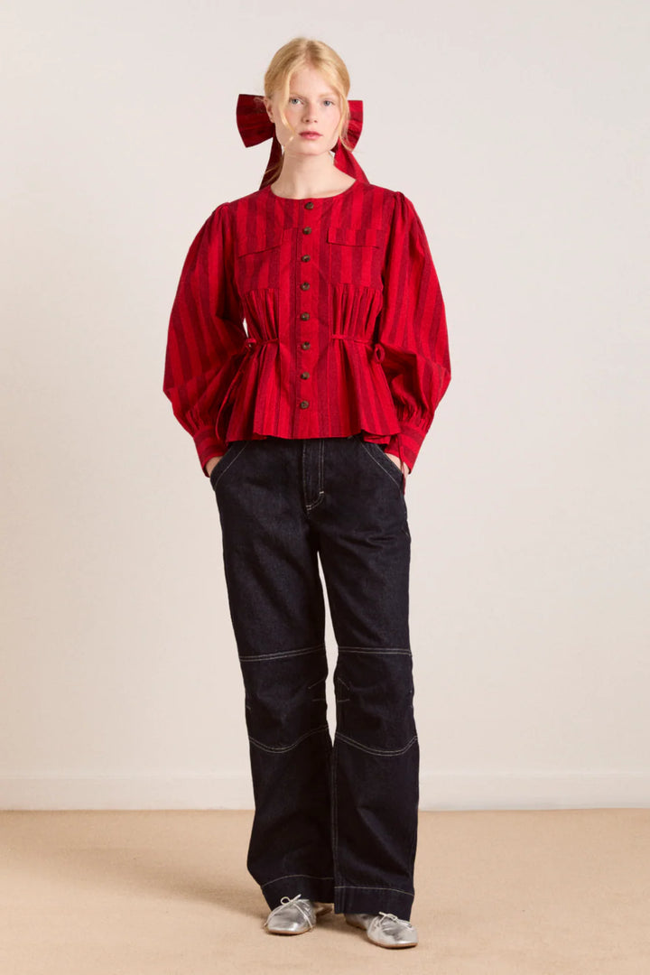 Charlize Blouse - Red Burg Stripe