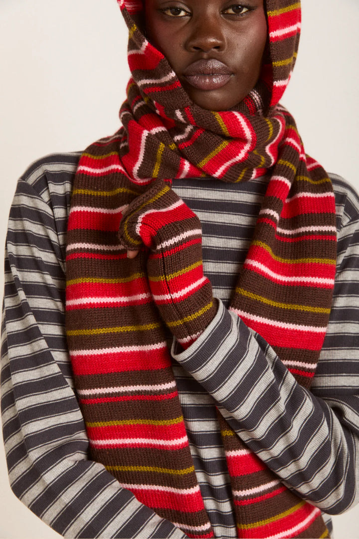 Fingerless Gloves - Choc Multi Stripe