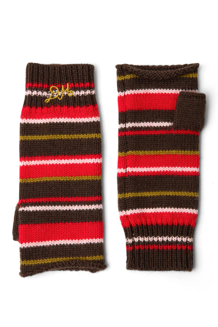 Fingerless Gloves - Choc Multi Stripe