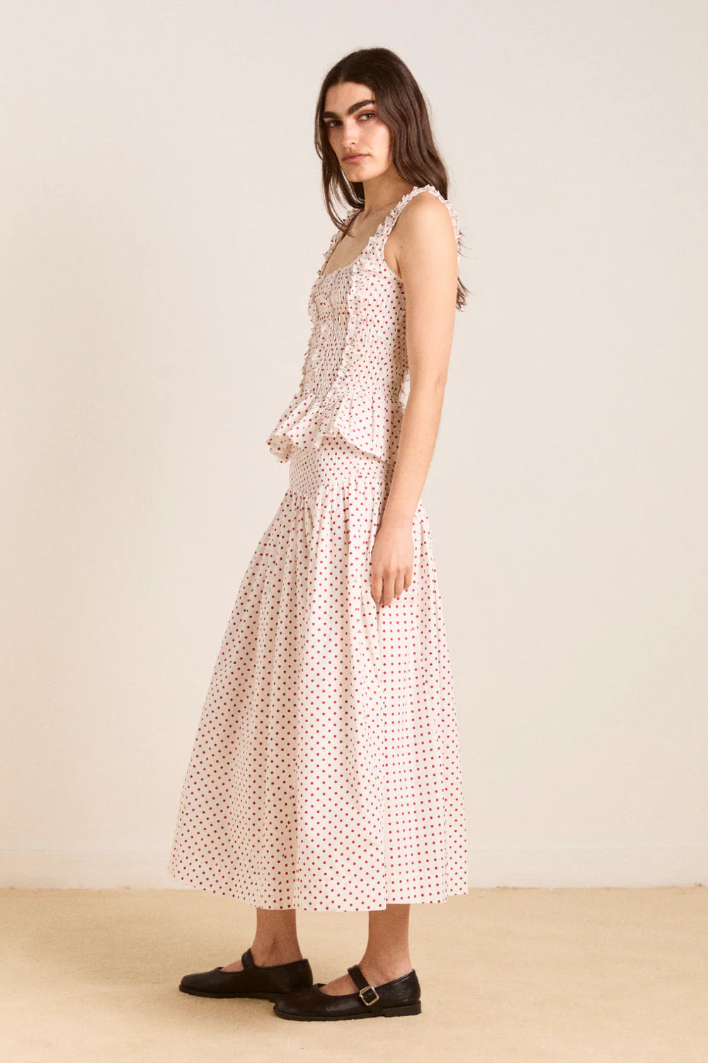 Layla Skirt - Off White & Red Spot