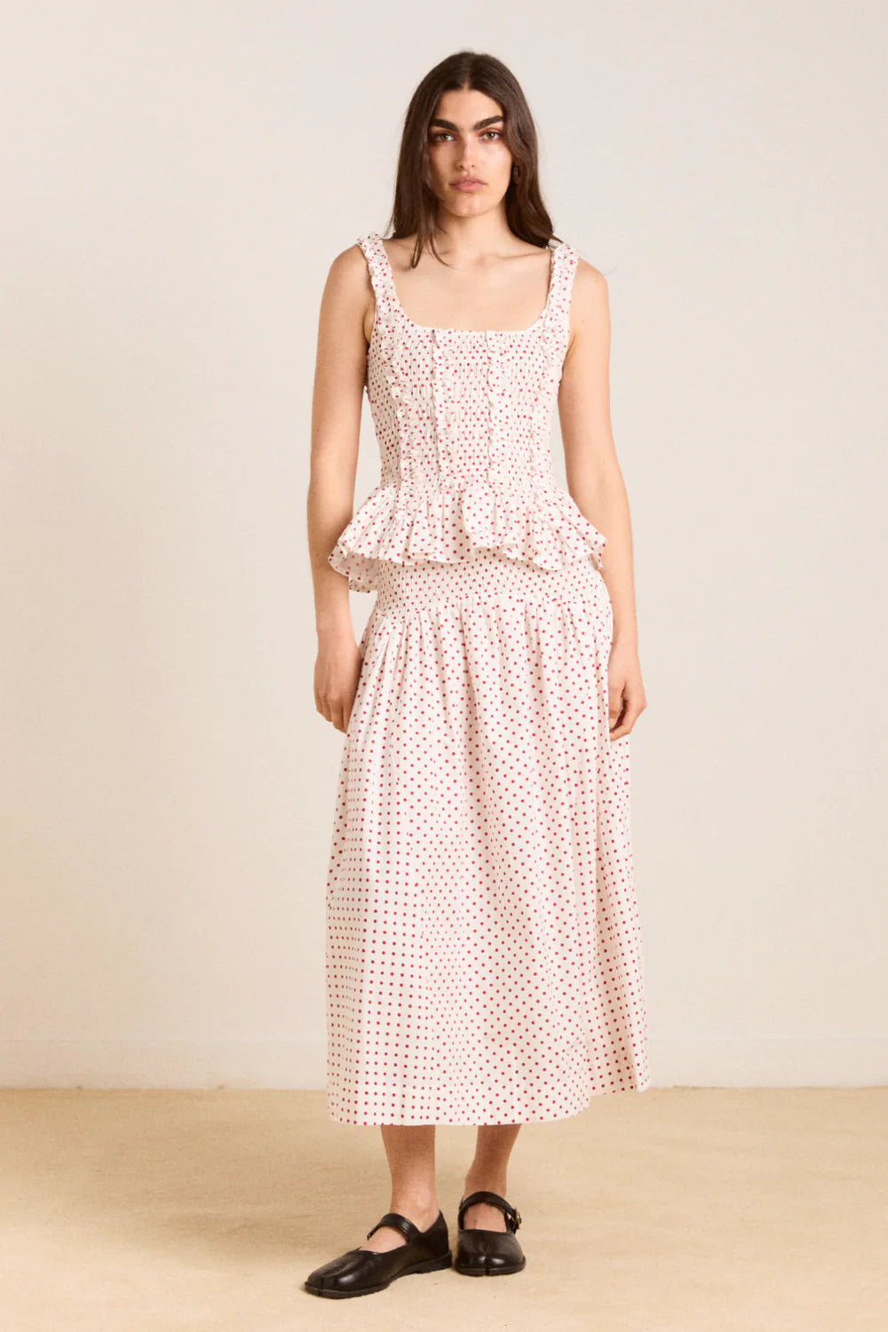 Layla Skirt - Off White & Red Spot