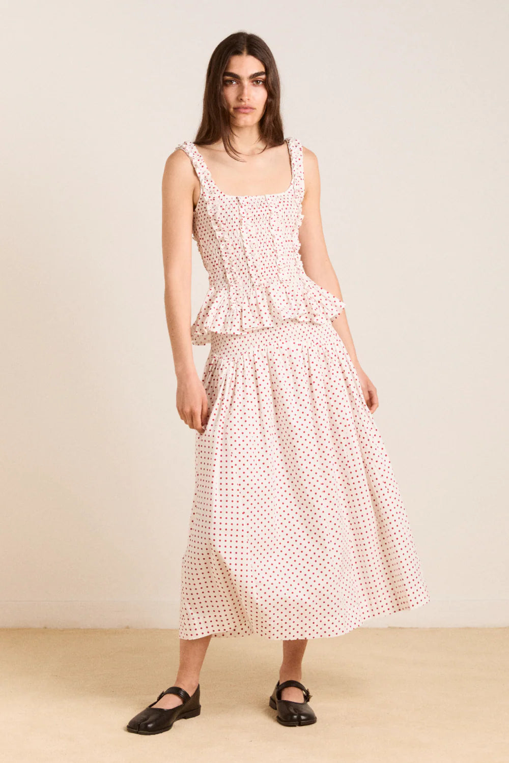 Layla Skirt - Off White & Red Spot