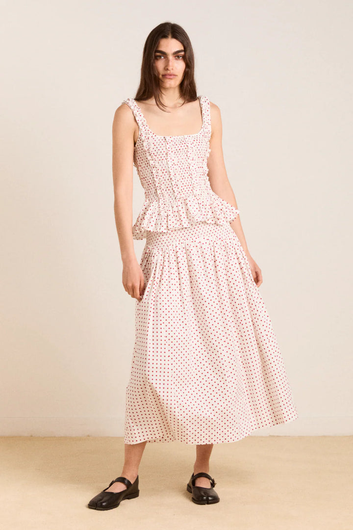 Layla Skirt - Off White & Red Spot
