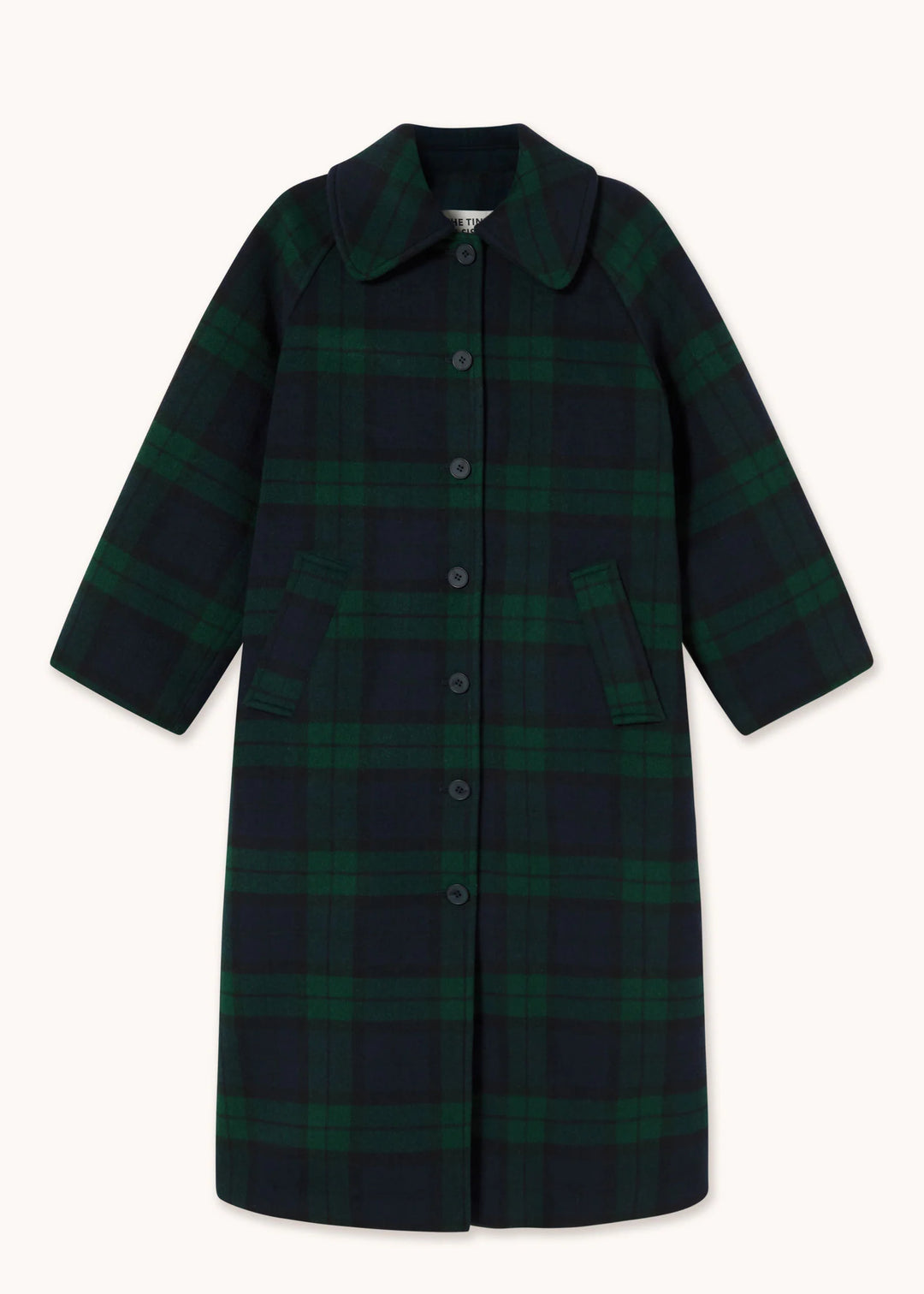 Long Check Coat - Navy