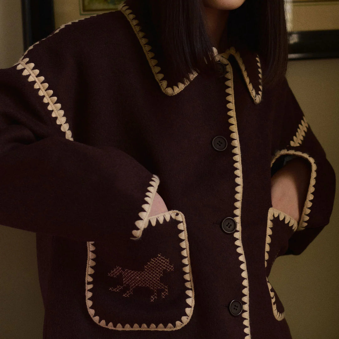 Embroidered Horses Short Coat