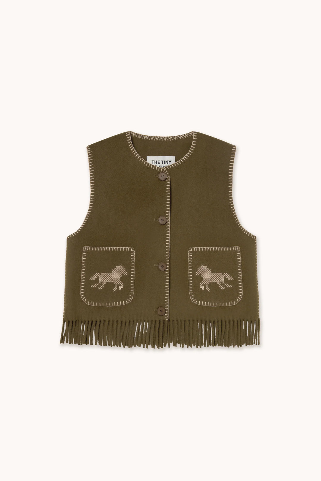 Horses Embroidered Vest - Dark Khaki
