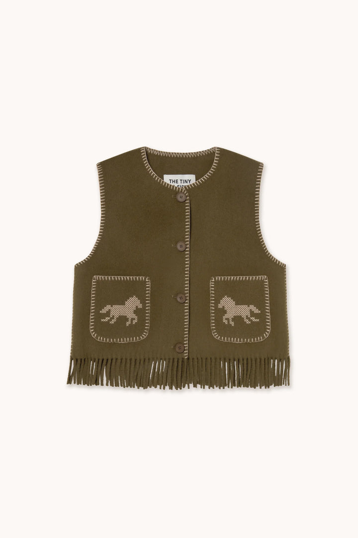 Horses Embroidered Vest - Dark Khaki