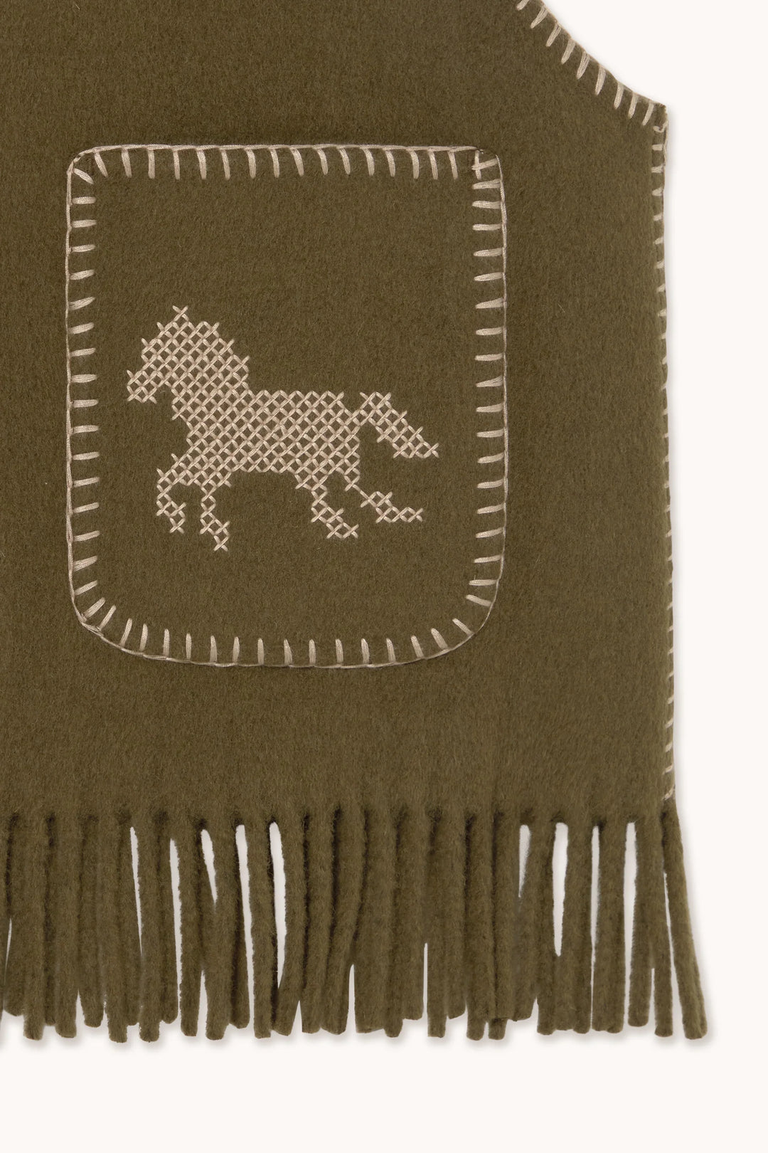 Horses Embroidered Vest - Dark Khaki