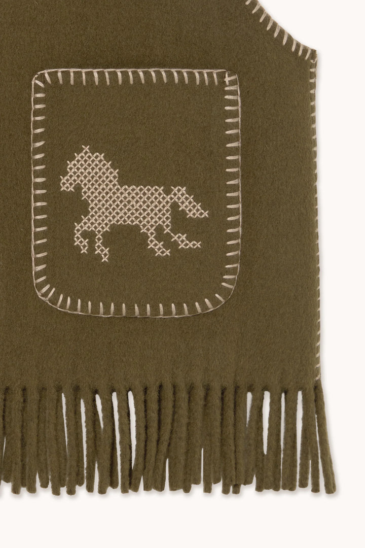 Horses Embroidered Vest - Dark Khaki