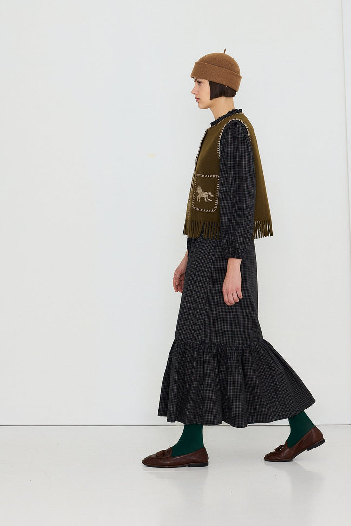 Horses Embroidered Vest - Dark Khaki