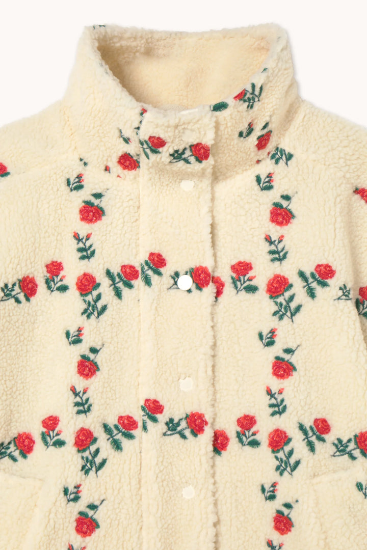 Roses Grid Sherpa Jacket - Light Cream