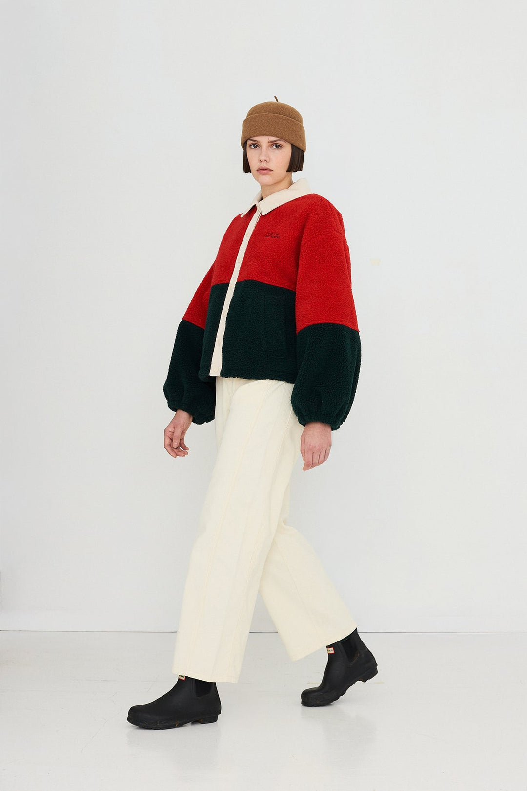 Colour Blocked Sherpa Jacket - Dark Red/Ink