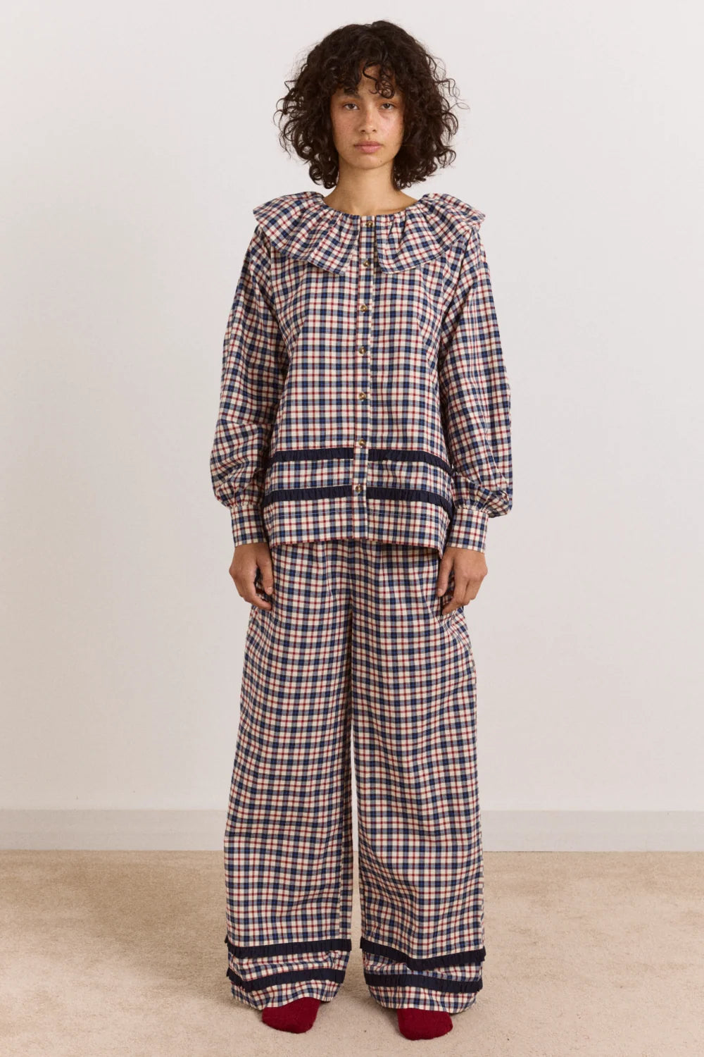 Aletta Pj Set - Cherry Navy Check