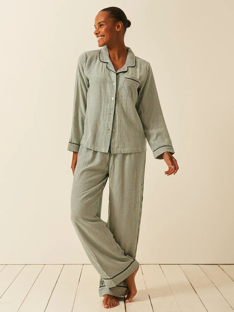 Ecovero Long Sleeve Pyjama Top - Alpine Green Stripe