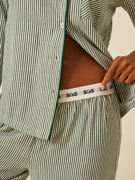 Ecovero Long Sleeve Pyjama Bottoms - Alpine Green Stripe