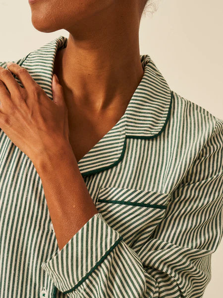 Ecovero Long Sleeve Pyjama Top - Alpine Green Stripe