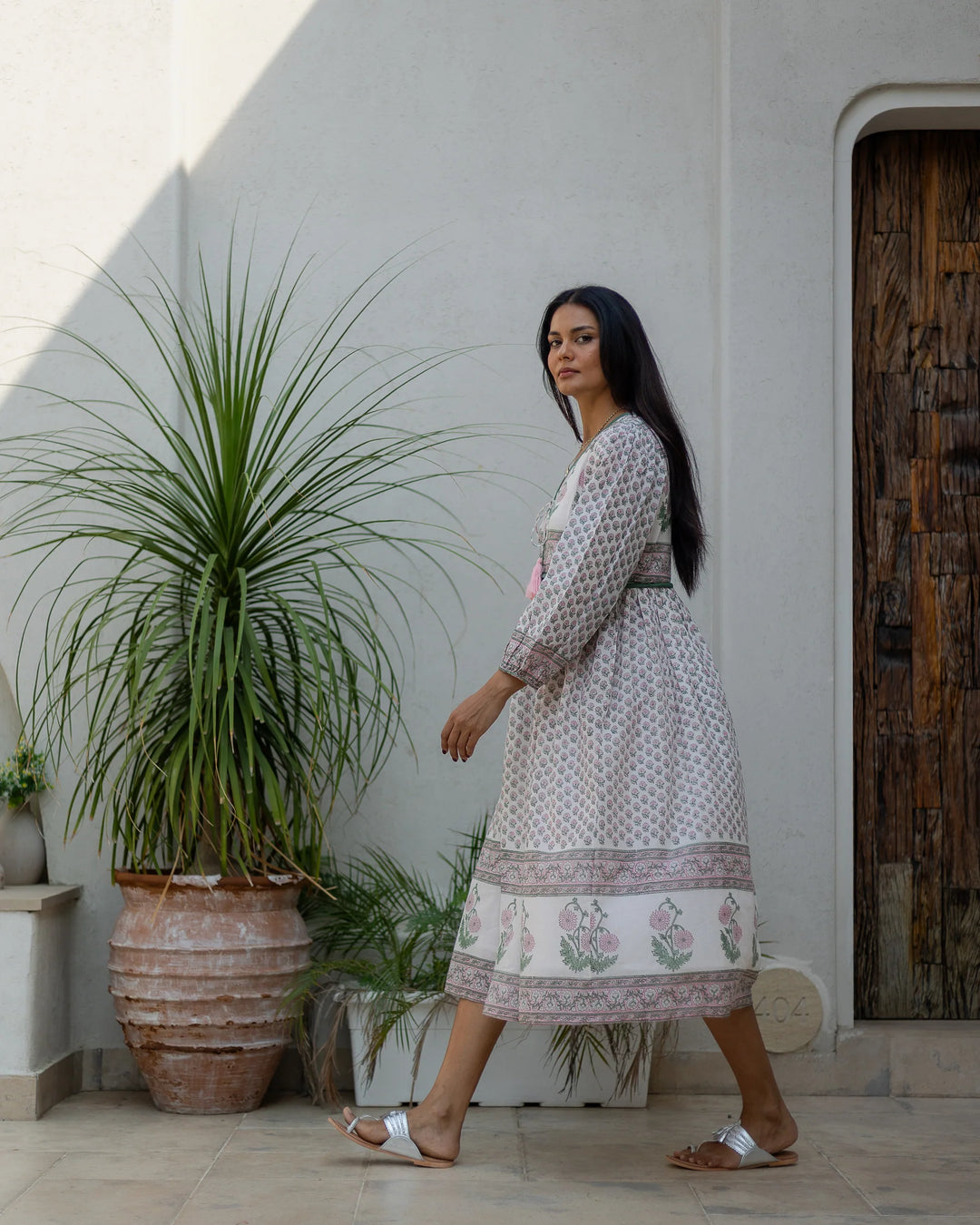 Jackie Midi Dress - Pink & Sage