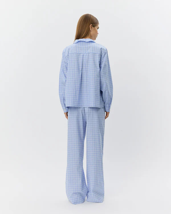 Bellesw Check Frill Placket Shirt - Blue